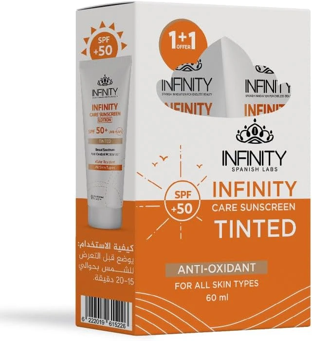 انفينتى صن بلوك spf +50 لوشن تينتيد 60 مل عرض 2 قطعة الجمهور 320