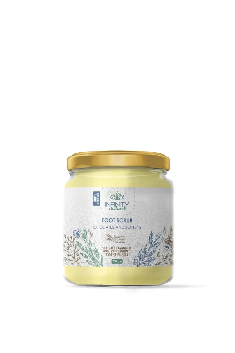 انفينتى ناتشورال مقشر القدم ملح البحر وزيت الافندر والنعناع العطرى برطمان 200 جم